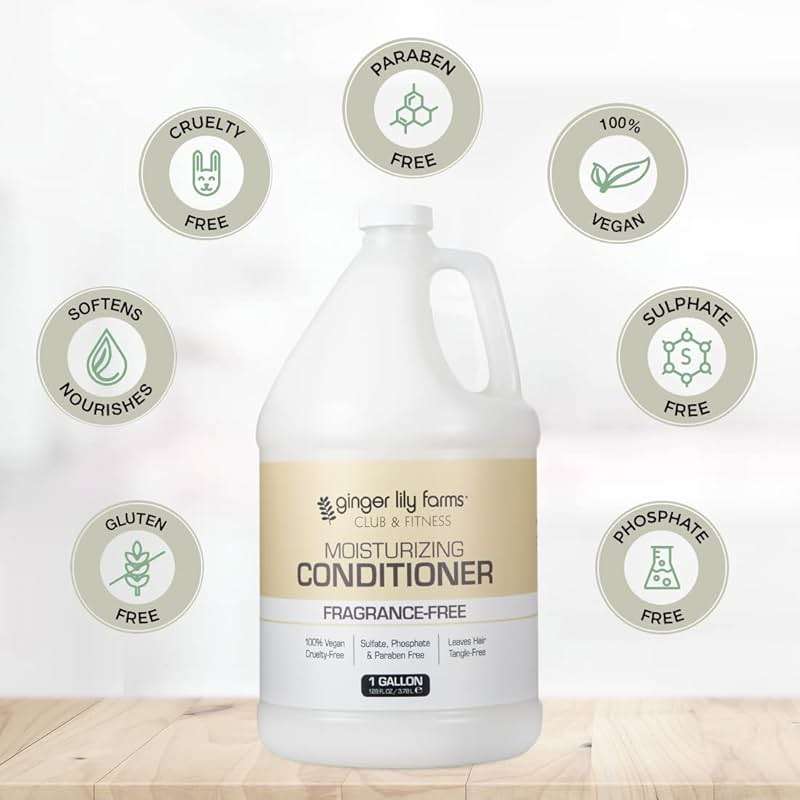 Ginger Lily Farms Club & Fitness Moisturizing Conditioner for Dry Hair, 100% Vegan & Cruelty-Free, Fragrance Free, 1 Gallon (128 fl oz) Refill - Image 4