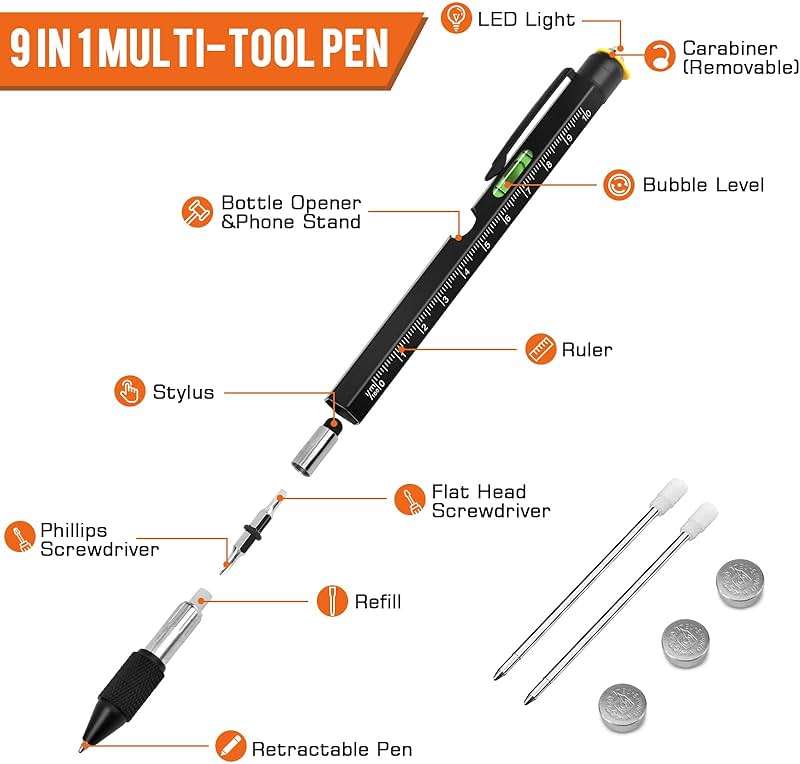 Fathers Day Dad Gifts from Daughter Son Wife, Easter Gifts for Men, 9 in 1 Multitool Pen, Cool Tools Gadgets Birthday Christmas Stocking Stuffers for Husband Him Adult Dad - Image 5