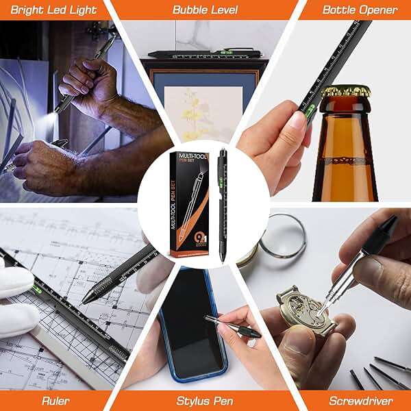 Fathers Day Dad Gifts from Daughter Son Wife, Easter Gifts for Men, 9 in 1 Multitool Pen, Cool Tools Gadgets Birthday Christmas Stocking Stuffers for Husband Him Adult Dad - Image 7