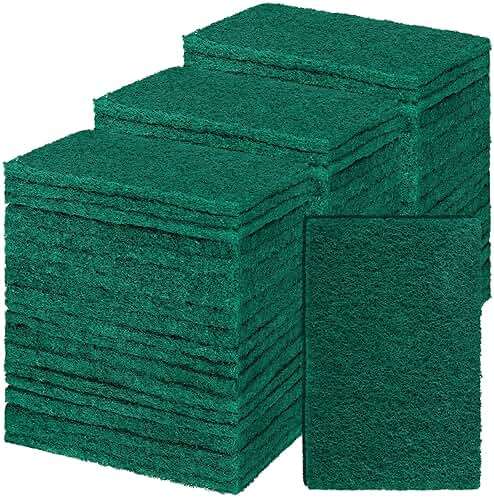 Hoolerry 100 Pcs Heavy Duty Scouring Pads Non Scratch Household Scrub Pads for Cleaning Reusable Pan Scrubber Anti Grease Scrubbing Pads for Dish Kitchen Metal Grills, 4.3 x 3 x 0.3 in (Green) - Image 1
