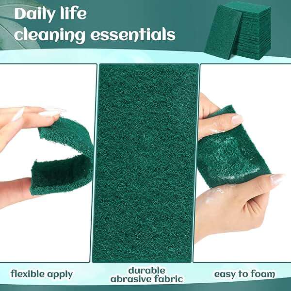 Hoolerry 100 Pcs Heavy Duty Scouring Pads Non Scratch Household Scrub Pads for Cleaning Reusable Pan Scrubber Anti Grease Scrubbing Pads for Dish Kitchen Metal Grills, 4.3 x 3 x 0.3 in (Green) - Image 4