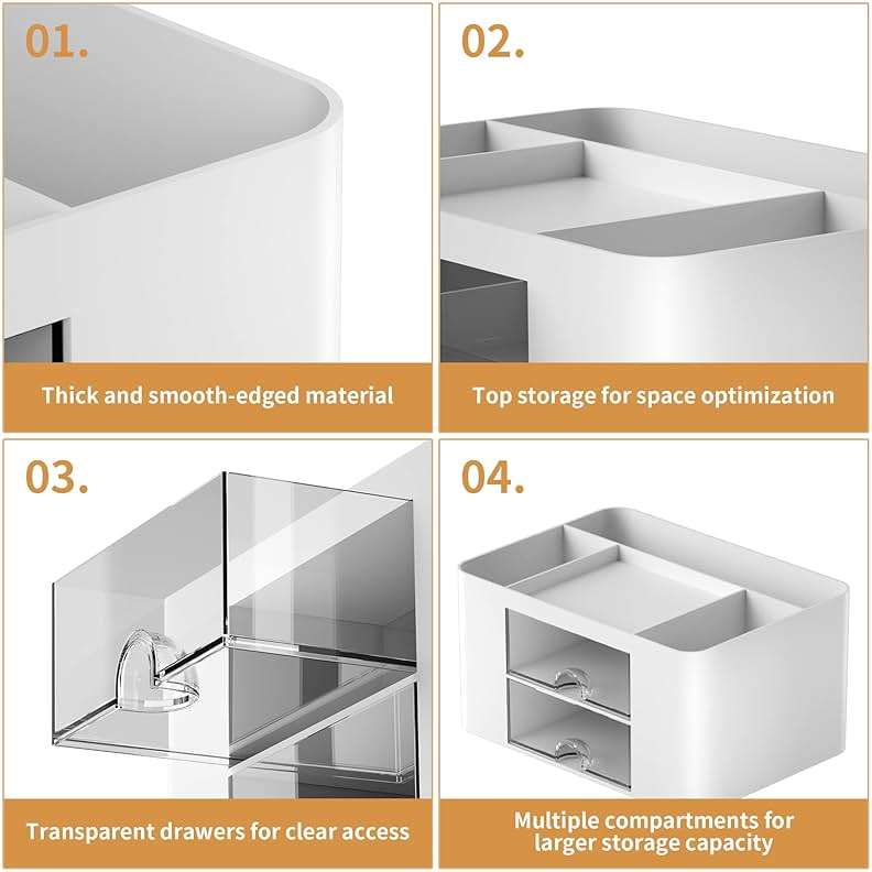 Marbrasse Pen Organizer with 2 Drawer, Multi-Functional Pencil Holder for Desk, Desk Organizers and Accessories with 5 Compartments + Drawer for Office Art Supplies (White) - Image 6