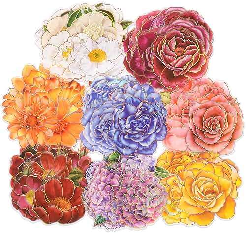 Knaid 80 Pieces Large Size Flower Stickers with Gold Holographic Outlines, Glitter Shiny Floral Waterproof Decorative Decals for Scrapbooking Supplies Junk Journal Bullet Journals Planners - Image 2