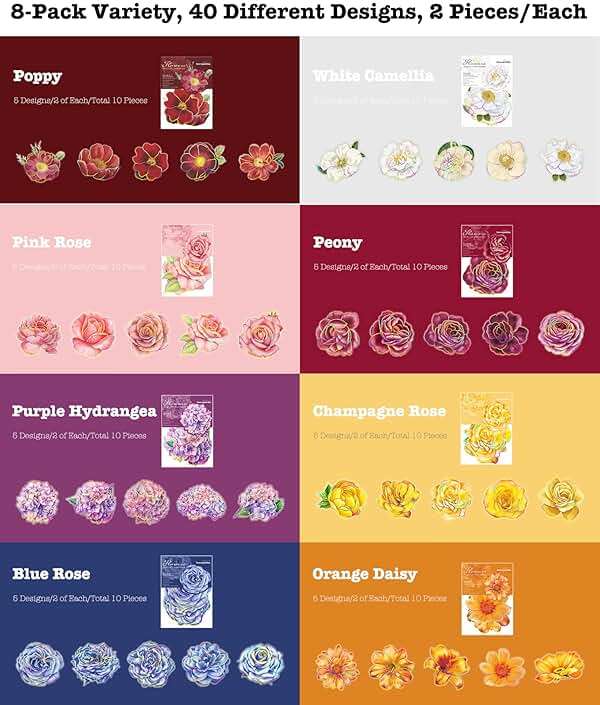 Knaid 80 Pieces Large Size Flower Stickers with Gold Holographic Outlines, Glitter Shiny Floral Waterproof Decorative Decals for Scrapbooking Supplies Junk Journal Bullet Journals Planners - Image 3