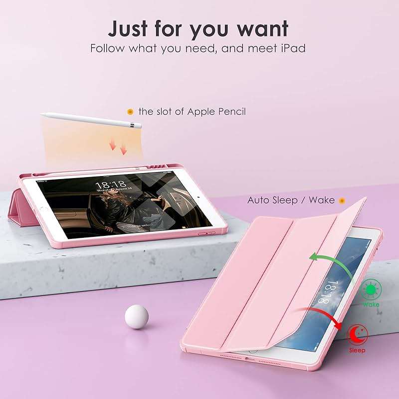 VIKESI Case for iPad 9th / 8th / 7th Generation 10.2 inch (2021/2020/2019 Released), Clear Back, TPU Shockproof Frame Cover[Built-in Pencil Holder,Support Auto Sleep/Wake] for ipad 10.2 - Pink - Image 5