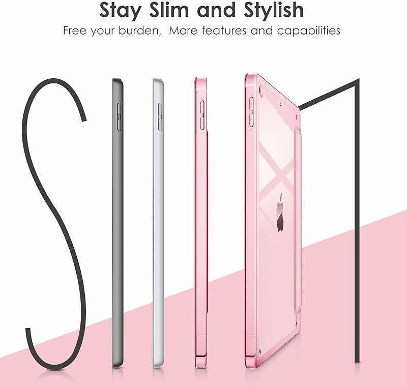 VIKESI Case for iPad 9th / 8th / 7th Generation 10.2 inch (2021/2020/2019 Released), Clear Back, TPU Shockproof Frame Cover[Built-in Pencil Holder,Support Auto Sleep/Wake] for ipad 10.2 - Pink - Image 6