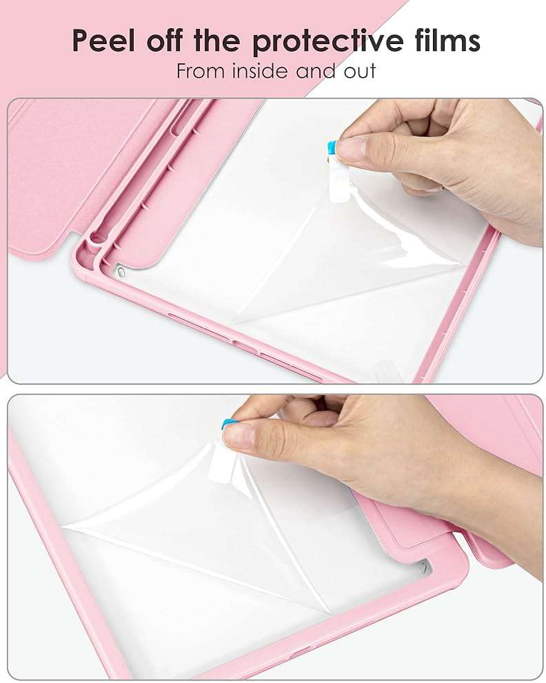 VIKESI Case for iPad 9th / 8th / 7th Generation 10.2 inch (2021/2020/2019 Released), Clear Back, TPU Shockproof Frame Cover[Built-in Pencil Holder,Support Auto Sleep/Wake] for ipad 10.2 - Pink - Image 7