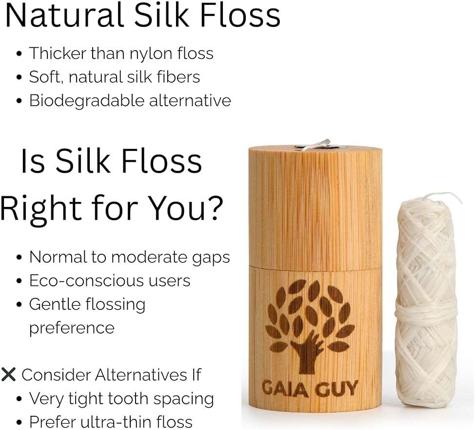 Gaia Guy Natural Unflavored Silk Dental Floss with Floss Refill & Reusable Bamboo Holder | 2 x 33yds Compostable Pure Silk Waxed with Candelilla Wax | Plastic-Free Packaging - Image 4
