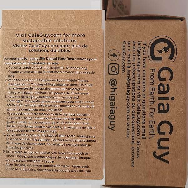 Gaia Guy Natural Unflavored Silk Dental Floss with Floss Refill & Reusable Bamboo Holder | 2 x 33yds Compostable Pure Silk Waxed with Candelilla Wax | Plastic-Free Packaging - Image 9