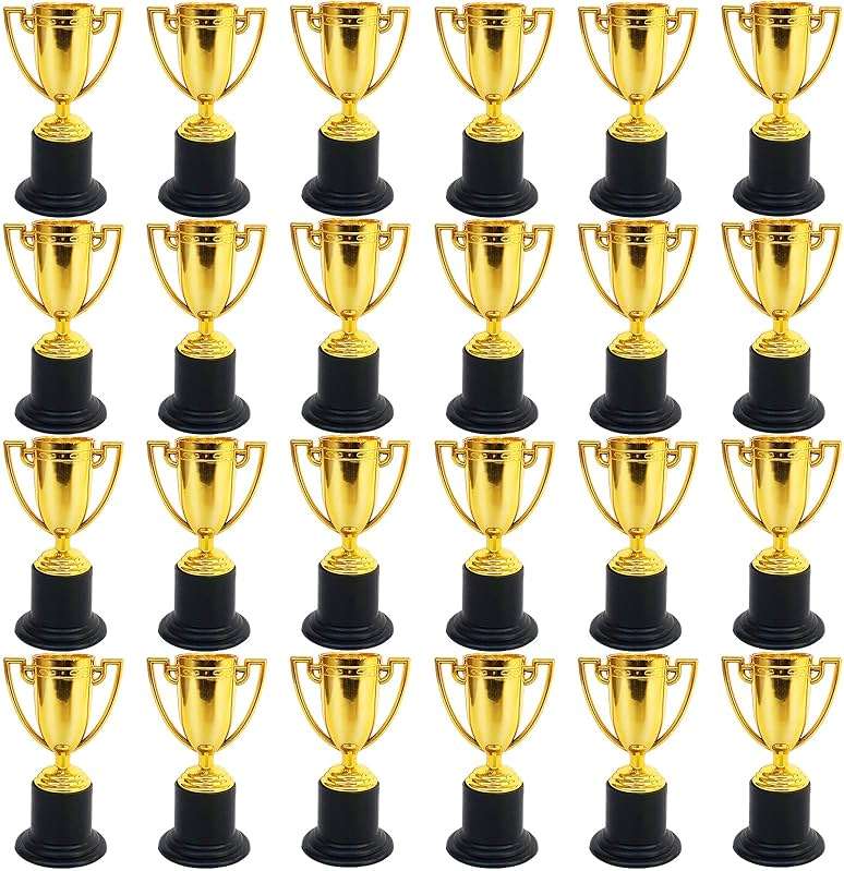 24 Pack Mini Trophies for Kids Awards,Plastic Gold Award Trophy Cups,Golden Award Trophy Cups Set,Gold Participation Trophys Cup for Party Favors,Rewards,Props,Sports,Competitions(4 in) - Image 1