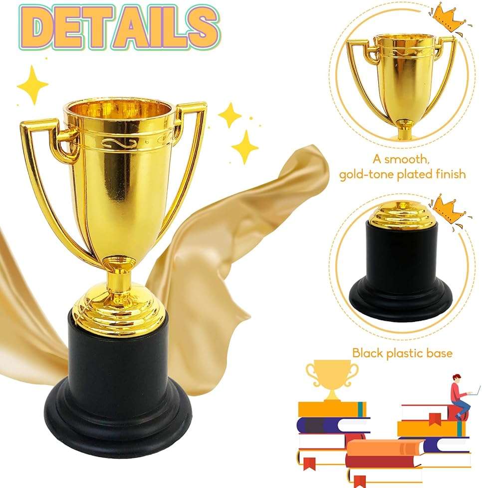 24 Pack Mini Trophies for Kids Awards,Plastic Gold Award Trophy Cups,Golden Award Trophy Cups Set,Gold Participation Trophys Cup for Party Favors,Rewards,Props,Sports,Competitions(4 in) - Image 3