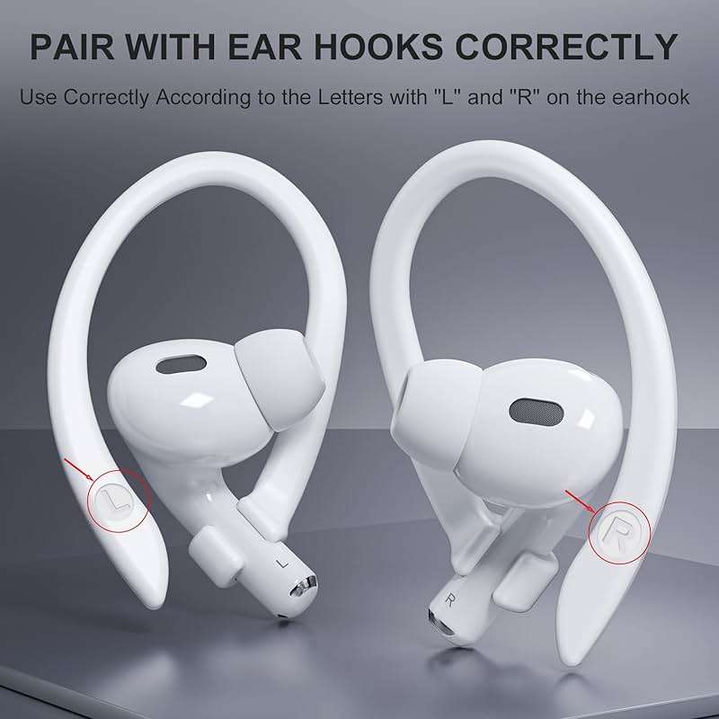 ICARERSPACE 2 Pairs AirPods Ear Hooks for AirPods Pro 2, Pro, 4, 3, 2 & 1 - Upgraded Anti Slip Sports Clip Hooks - White - Image 4