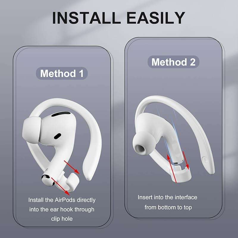 ICARERSPACE 2 Pairs AirPods Ear Hooks for AirPods Pro 2, Pro, 4, 3, 2 & 1 - Upgraded Anti Slip Sports Clip Hooks - White - Image 5