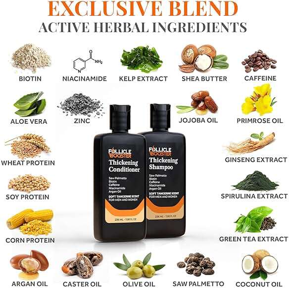 Biotin Hair Growth Shampoo and Conditioner Set for Men and Women - Thickening Treatment for Thinning Hair - Natural and Vegan DHT Blocker for Hair Loss - Caffeine, Saw Palmetto, Niacin, Argan Oil - Image 2