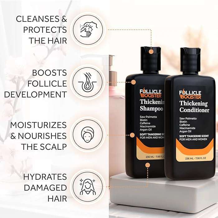 Biotin Hair Growth Shampoo and Conditioner Set for Men and Women - Thickening Treatment for Thinning Hair - Natural and Vegan DHT Blocker for Hair Loss - Caffeine, Saw Palmetto, Niacin, Argan Oil - Image 3