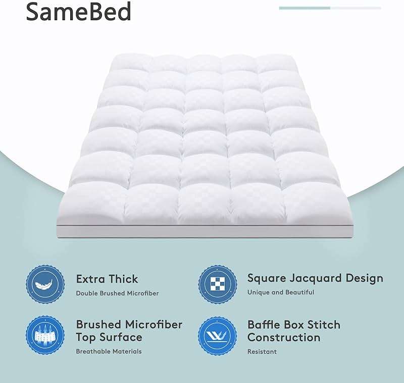 SameBed Mattress Topper Queen,Extra Thick Mattress Pad Cover for Back Pain,Cooling Mattress Protector with 8-21 Inch Deep Pocket,Overfilled Down Alternative Filling - Image 2