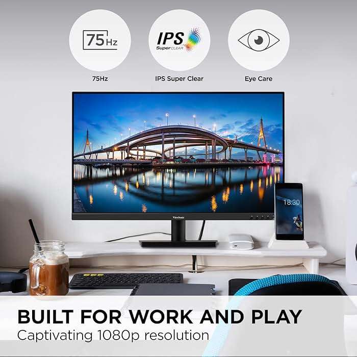 ViewSonic 32 Inch FHD 1080p IPS Computer Monitor, 75Hz Frameless Desktop Monitor with Built-in Speakers, Flicker-Free, Front Controls, HDMI and VGA for Home Office Productivity - Image 2