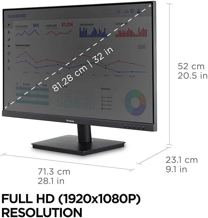 ViewSonic 32 Inch FHD 1080p IPS Computer Monitor, 75Hz Frameless Desktop Monitor with Built-in Speakers, Flicker-Free, Front Controls, HDMI and VGA for Home Office Productivity - Image 4