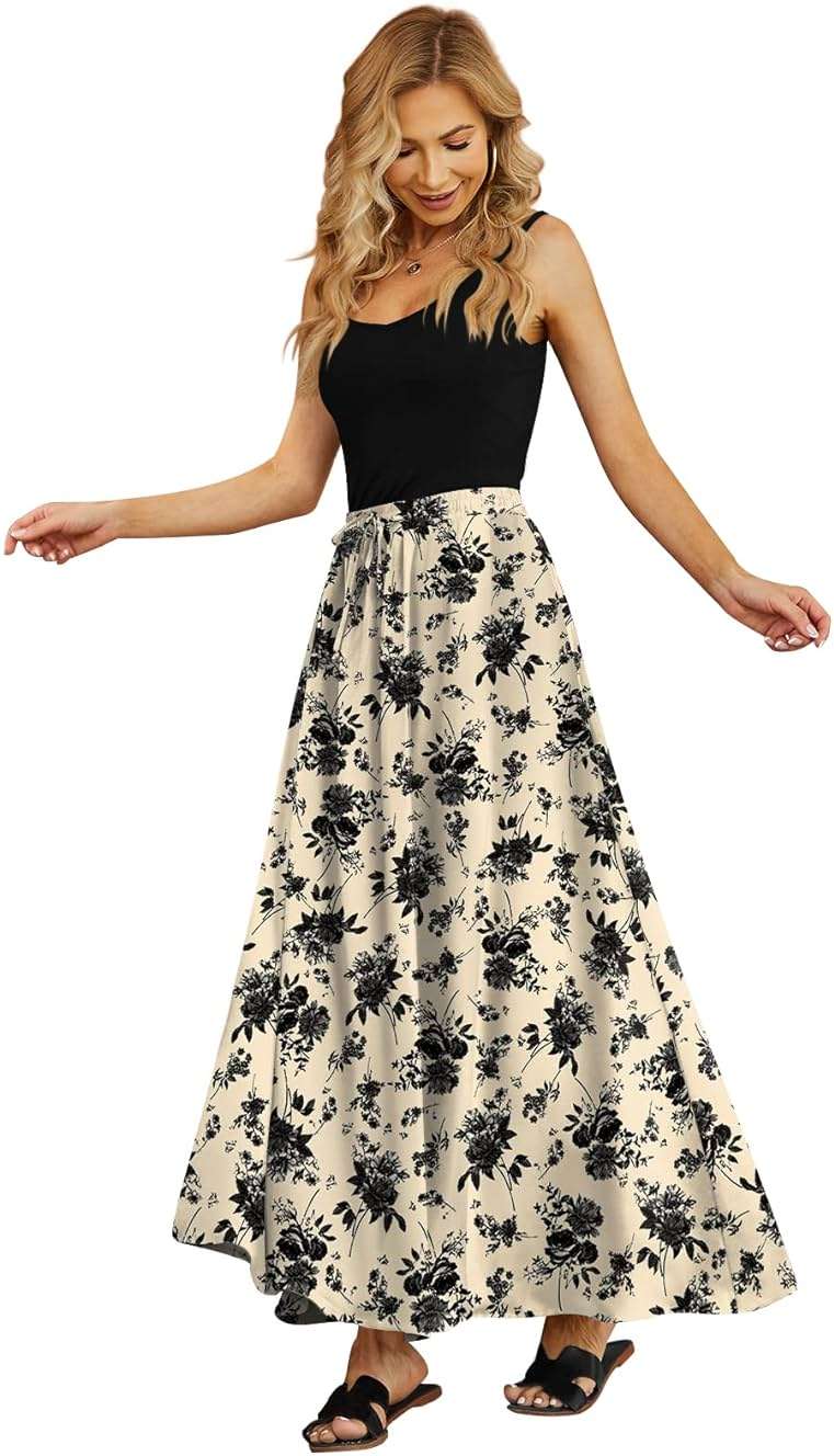 Yincro Women's Flowy Maxi Skirt Summer Pleated High Waisted Casual Long Skirts with Pockets - Image 2
