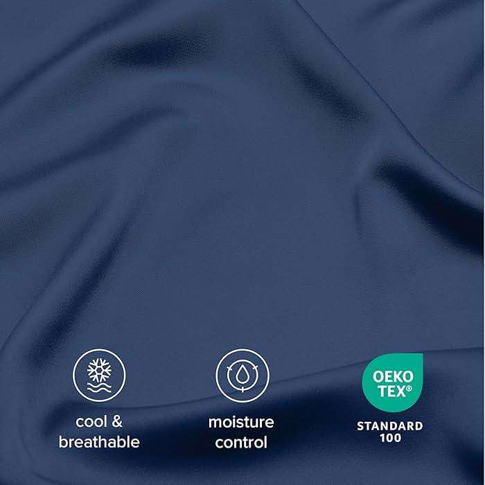 Bare Home 100% Rayon Made from Bamboo Luxury Queen Sheet Set - 4 Piece Bedding Set - Deep Pockets - Cooling Sheets - Breathable - Easy Fit - Soft Bedding Sheets & Pillowcases (Queen, Dark Blue) - Image 3
