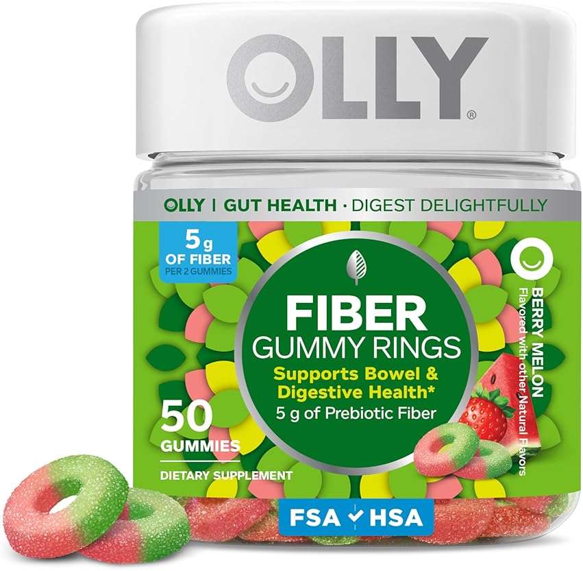 Olly, Fiber Gummy Rings, 5g Fos Prebiotic Fiber, Digestive Health Supplement,* Strawberry Watermelon Flavored, 25 Day Supply, 50 Count - Image 1