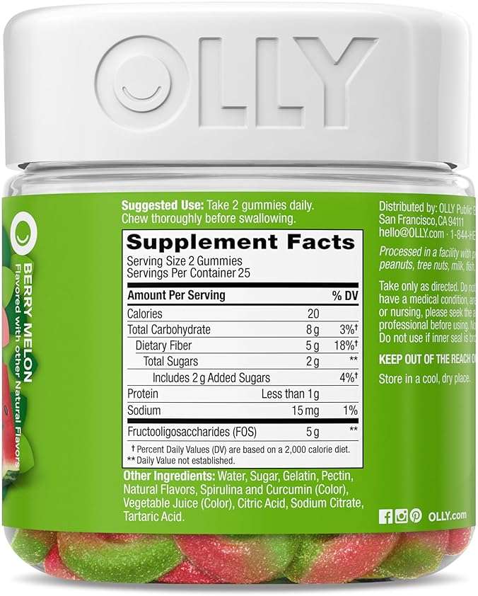 Olly, Fiber Gummy Rings, 5g Fos Prebiotic Fiber, Digestive Health Supplement,* Strawberry Watermelon Flavored, 25 Day Supply, 50 Count - Image 8