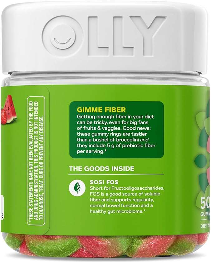 Olly, Fiber Gummy Rings, 5g Fos Prebiotic Fiber, Digestive Health Supplement,* Strawberry Watermelon Flavored, 25 Day Supply, 50 Count - Image 10