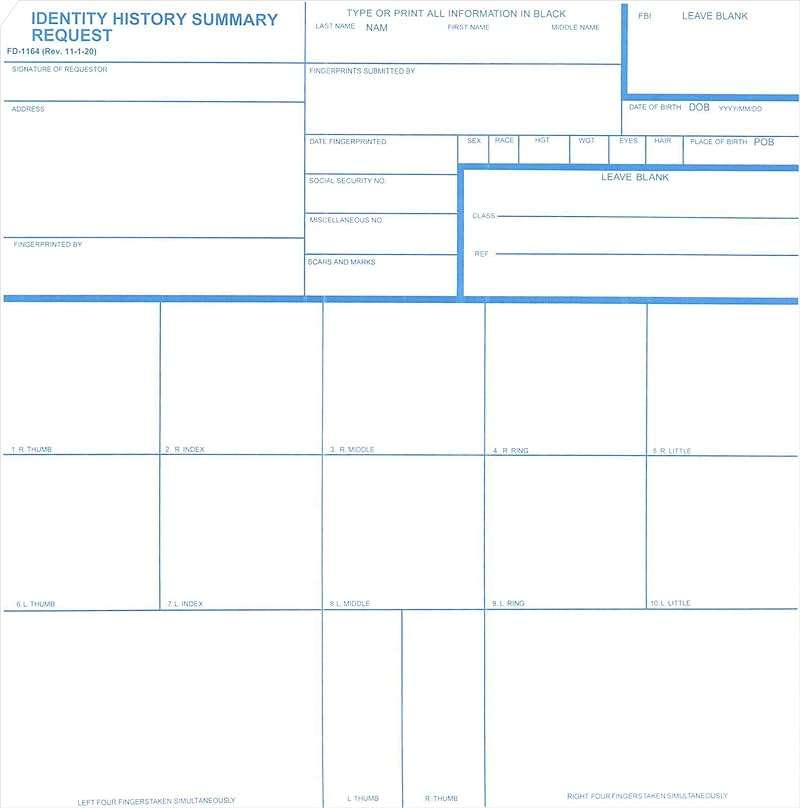 Crime Scene FD-1164 Card, for FBI Identity History Summary Checks, Pack of 50 - Image 1