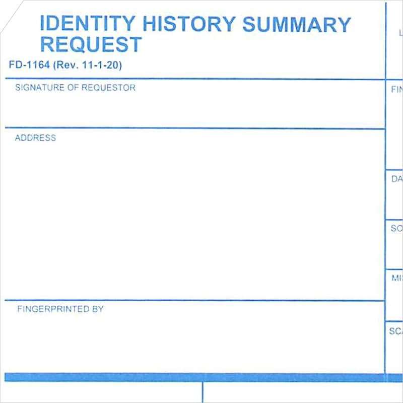 Crime Scene FD-1164 Card, for FBI Identity History Summary Checks, Pack of 50 - Image 2
