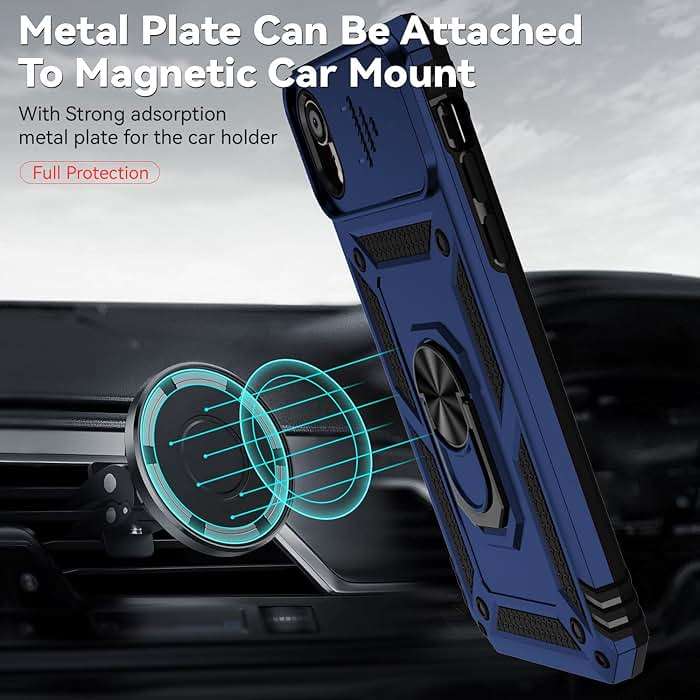 for iPhone XR Case with Camera Lens Cover HD Screen Protector, Dual Layer [15 FT Military Grade Drop Protection] Magnetic Ring Holder Kickstand Protective Phone Case for iPhone XR 6.1 inch (Navy Blue) - Image 3