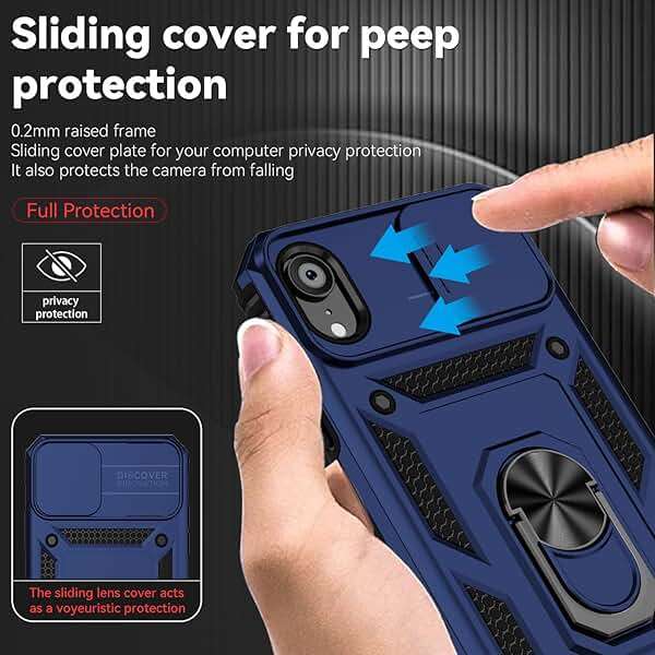 for iPhone XR Case with Camera Lens Cover HD Screen Protector, Dual Layer [15 FT Military Grade Drop Protection] Magnetic Ring Holder Kickstand Protective Phone Case for iPhone XR 6.1 inch (Navy Blue) - Image 4