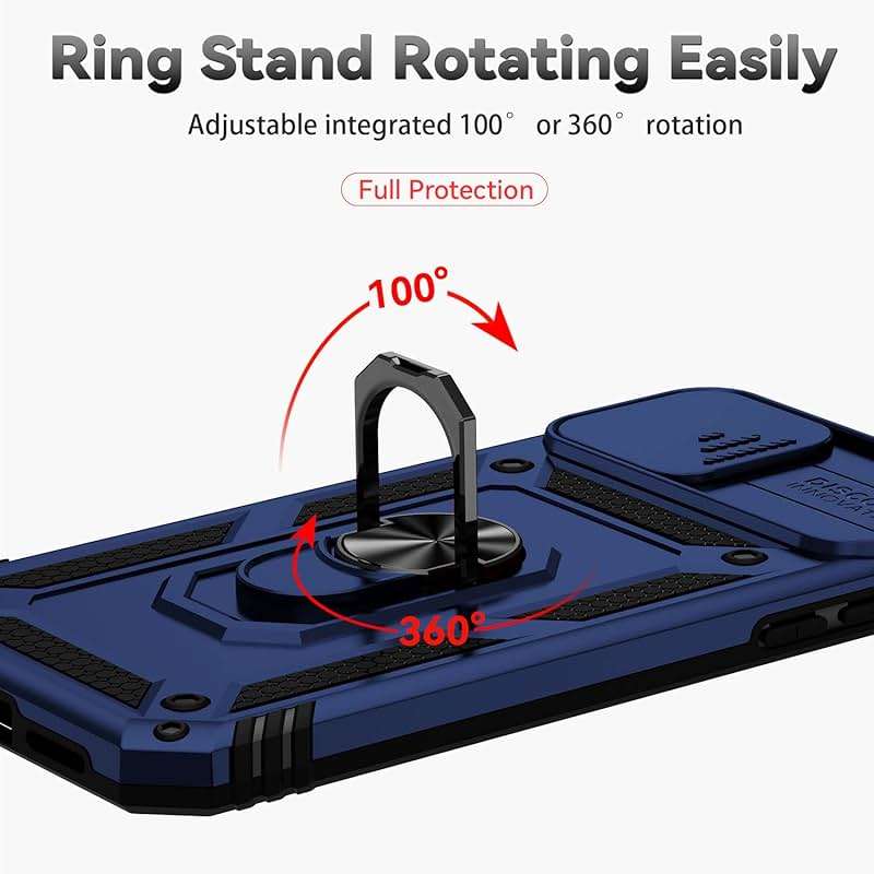 for iPhone XR Case with Camera Lens Cover HD Screen Protector, Dual Layer [15 FT Military Grade Drop Protection] Magnetic Ring Holder Kickstand Protective Phone Case for iPhone XR 6.1 inch (Navy Blue) - Image 6