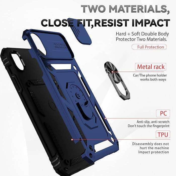 for iPhone XR Case with Camera Lens Cover HD Screen Protector, Dual Layer [15 FT Military Grade Drop Protection] Magnetic Ring Holder Kickstand Protective Phone Case for iPhone XR 6.1 inch (Navy Blue) - Image 8