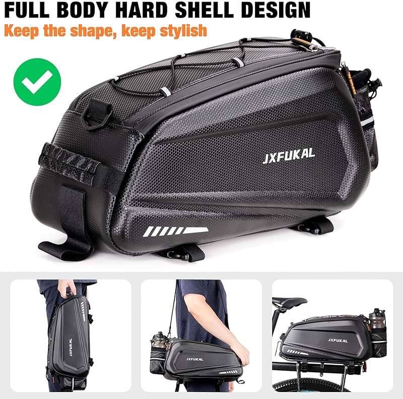 JXFUKAL Bike Bags for Bicycle Rear rack - 9.5L/17L/40L Hard Shell Waterproof Bike Ebike Trunk Pannier Saddle Seat Bag Carrier with Reflector, Rain Cover & Shoulder Strap for Commuter Travel Outdoor - Image 4