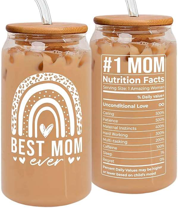 Mocosweeties Gifts for Mom from Daughter Son - Birthday, Valentines, Mothers Day, Christmas Mom Gifts for Wife, Her - Mother's Day Gift Ideas for Mama, Mother - 16 Oz 2-sided Can Glass - Image 1