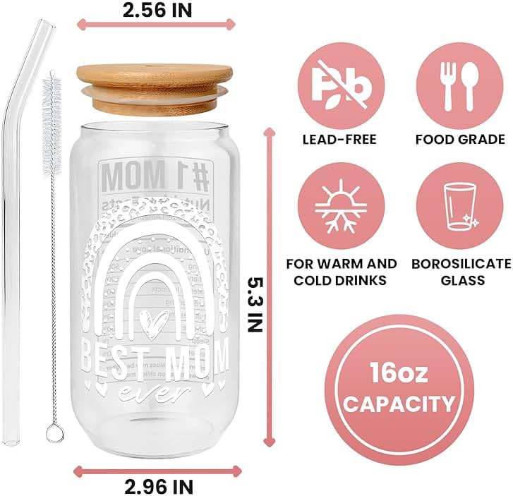 Mocosweeties Gifts for Mom from Daughter Son - Birthday, Valentines, Mothers Day, Christmas Mom Gifts for Wife, Her - Mother's Day Gift Ideas for Mama, Mother - 16 Oz 2-sided Can Glass - Image 3