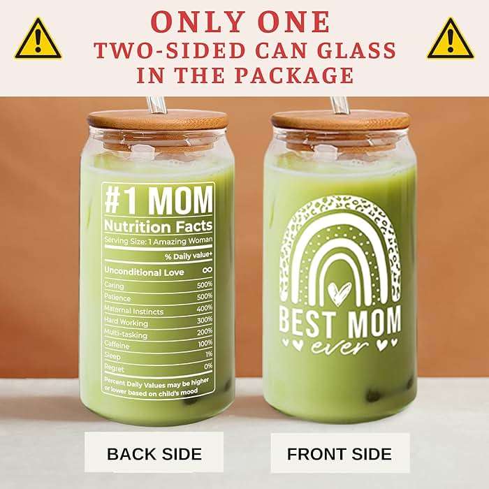 Mocosweeties Gifts for Mom from Daughter Son - Birthday, Valentines, Mothers Day, Christmas Mom Gifts for Wife, Her - Mother's Day Gift Ideas for Mama, Mother - 16 Oz 2-sided Can Glass - Image 4