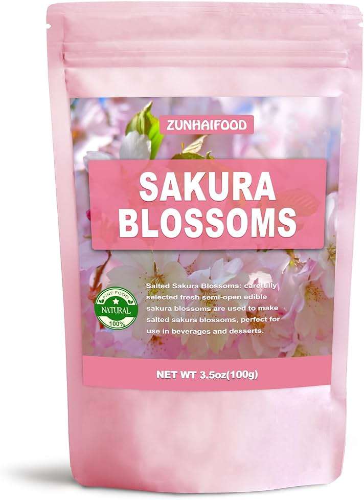 Edible Salted Sakura Blossoms, Premium Pickled Sakura Cherry Blossoms, 3.5oz(100g) - Image 1