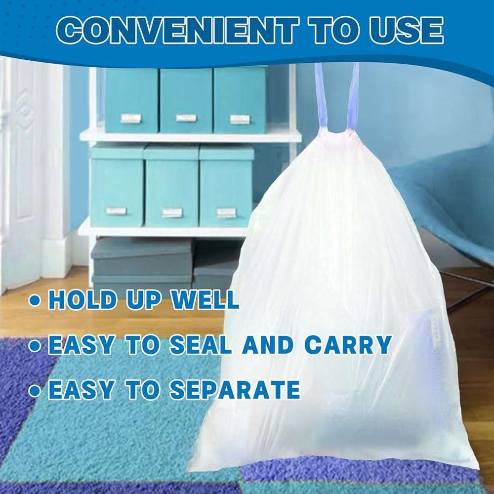 T.FORING Small Trash Bags 4 Gallon Drawstring,1.1 Mil,Unscented,120 Count | Tear-Free,Leakproof,Strong Garbage Can Liners,White,Fit 12 - 15 Liter Waste Bins,for Home Bathroom Office Car Everyday Use - Image 5