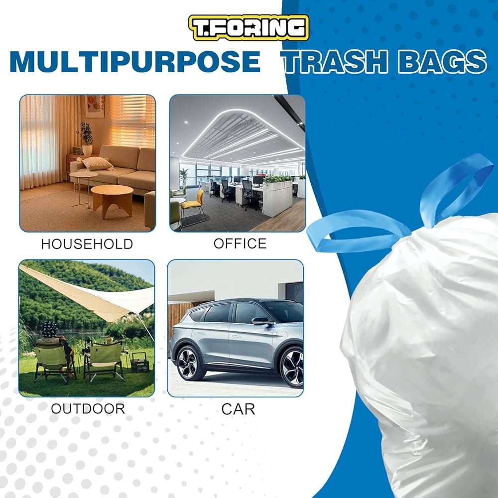 T.FORING Small Trash Bags 4 Gallon Drawstring,1.1 Mil,Unscented,120 Count | Tear-Free,Leakproof,Strong Garbage Can Liners,White,Fit 12 - 15 Liter Waste Bins,for Home Bathroom Office Car Everyday Use - Image 6