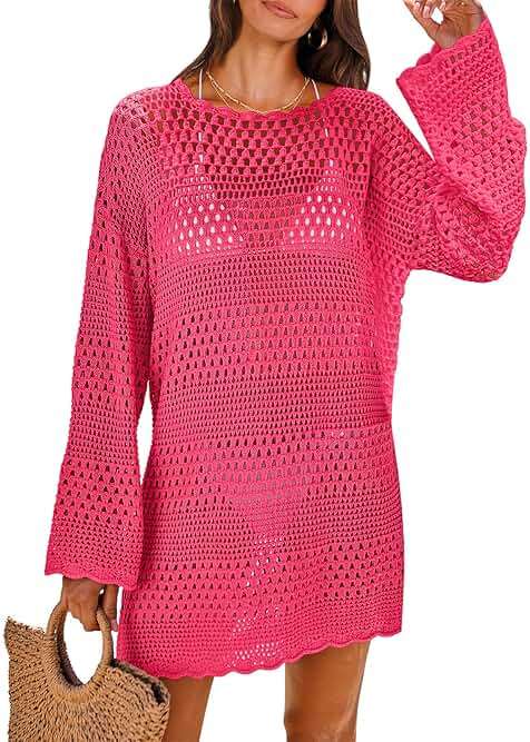ANRABESS Women Swimsuit Crochet Swim Cover Up 2026 Summer Bathing Suit Swimwear Mesh Knit Beach Dress Vacation Outfits - Image 1