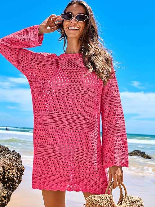 ANRABESS Women Swimsuit Crochet Swim Cover Up 2026 Summer Bathing Suit Swimwear Mesh Knit Beach Dress Vacation Outfits - Image 2