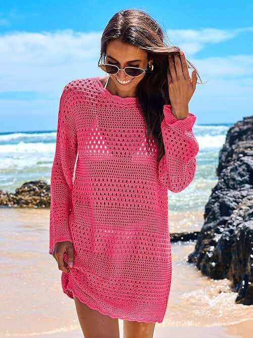 ANRABESS Women Swimsuit Crochet Swim Cover Up 2026 Summer Bathing Suit Swimwear Mesh Knit Beach Dress Vacation Outfits - Image 3