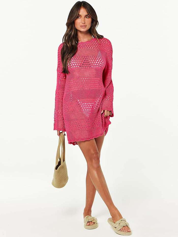 ANRABESS Women Swimsuit Crochet Swim Cover Up 2026 Summer Bathing Suit Swimwear Mesh Knit Beach Dress Vacation Outfits - Image 7