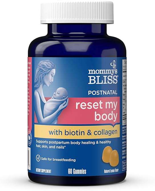 Mommy's Bliss Postnatal Support Reset My Body Gummies with Biotin & Collagen, Supports Postpartum Energy, Healing & Joint Health + Hair, Skin & Nails Health, Gluten Free, 60 Gummies (30 Servings) - Image 1
