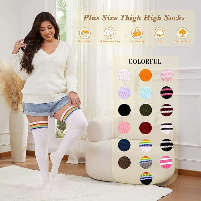 Ancrina Plus Size Thigh High Socks for Women Thick Thighs Cotton Knit Extra Long Over the Knee Leg Warmer - Image 5