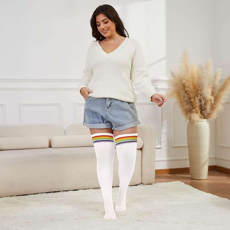 Ancrina Plus Size Thigh High Socks for Women Thick Thighs Cotton Knit Extra Long Over the Knee Leg Warmer - Image 6