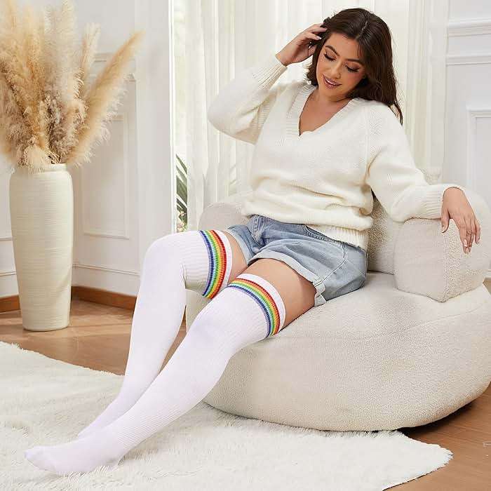 Ancrina Plus Size Thigh High Socks for Women Thick Thighs Cotton Knit Extra Long Over the Knee Leg Warmer - Image 7