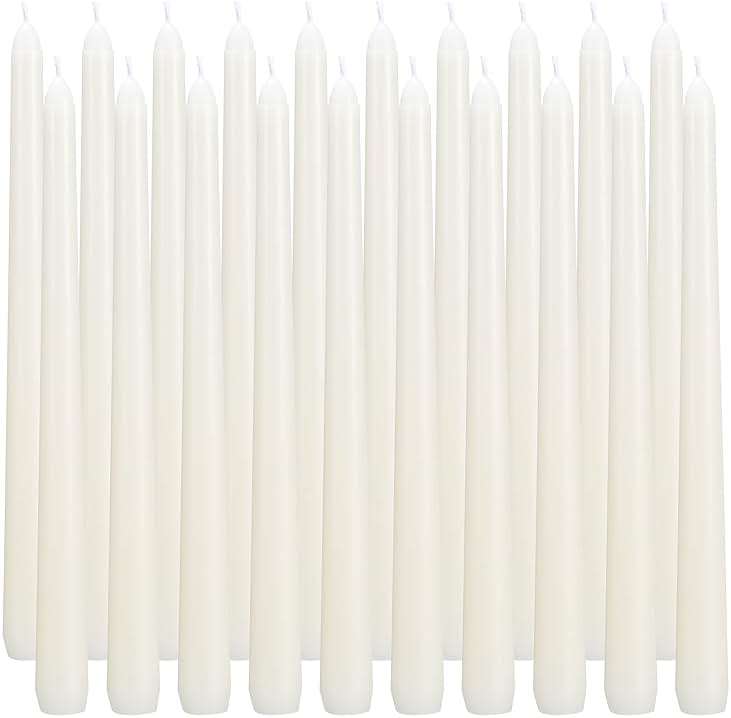 flamecan Ivory Taper Candles, Set of 20 Unscented and Smokeless 10 Inch Taper Candles Long Burning, Paraffin Wax with Cotton Wicks for Burning Approxinately 7-8 Hours Time - Image 1