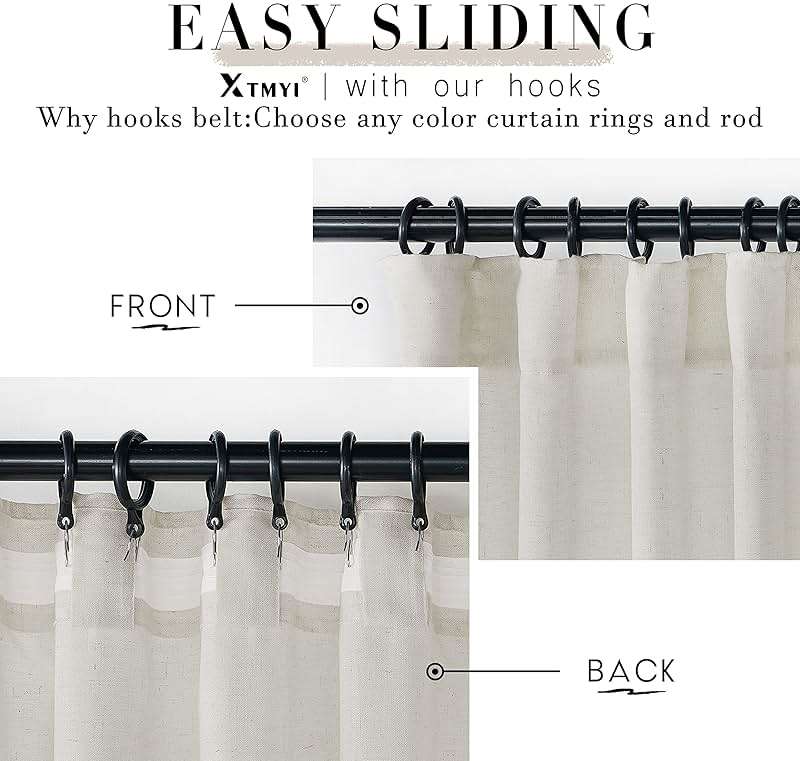 Linen Cotton Curtains for Living Room, Cream Off White Natural Fabric Light Filtering Semi Sheer Curtains 84 Inches Long, Ivory Pleated Farmhouse Curtain Drapes 84 Inch Length 2 Panels Set Dining Room - Image 5